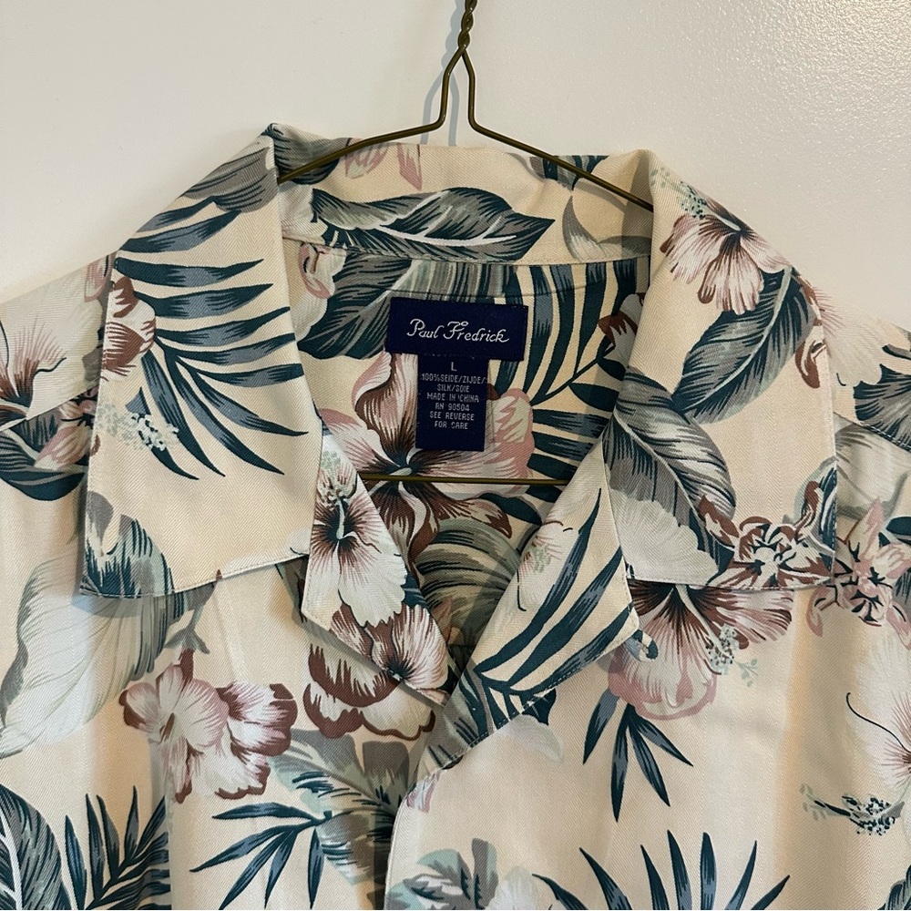 Paul Fredrick Silk Tropical Floral Shirt in Cream Dry Cleaned